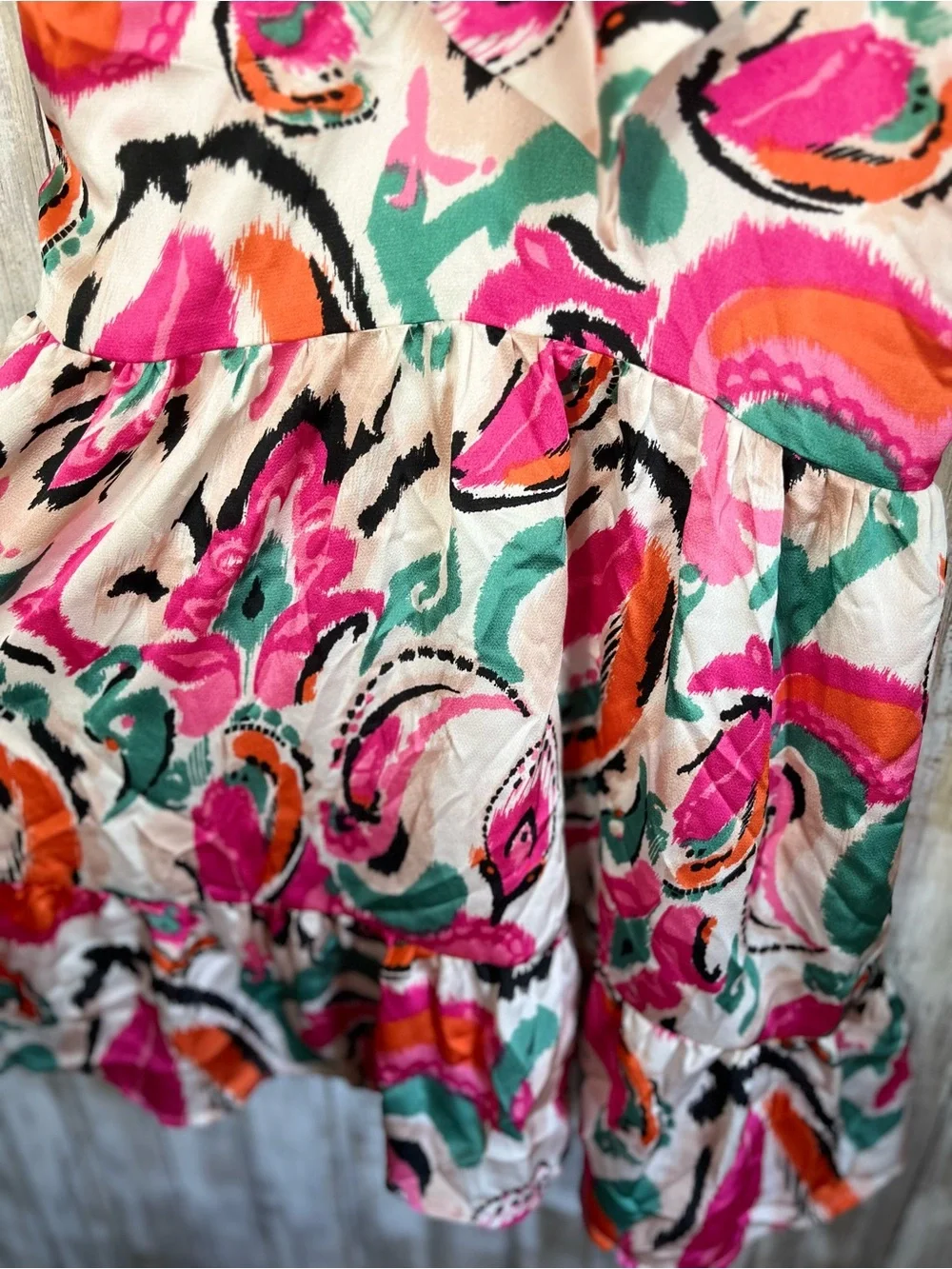 TCEC Ruffle Mini Dress Pink Abstract Print Flutter Sleeve Fit & Flare - Picture 3 of 5